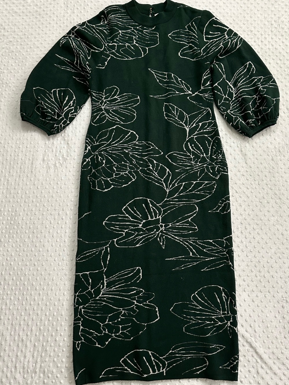 Apricot Dark Green Floral Sweater Dress (XL)